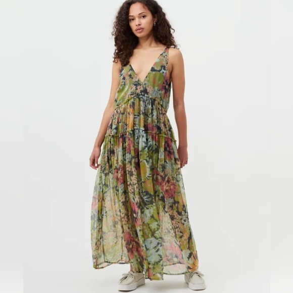 Free People Julianna floral musty boho chic maxi dress size L - Picture 1 of 12